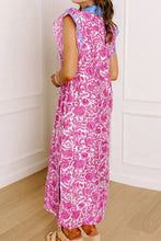 Green Floral Print Color Block Patchwork V Neck Short Sleeve Midi Dress
