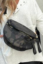 Vineyard Green Camouflage Print Double Zipper Crossbody Bag