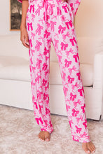 Pink Bow Knot Print Lapel Collar Short Sleeve and Pants Pajamas Set