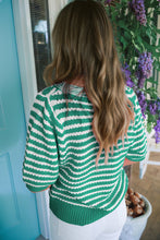 Sky Blue Stripe Short Sleeve Knit V Neck Bow Knot Sweater