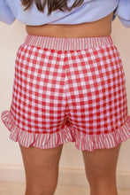 Pink Gingham Print Ruffle Striped Detail Lace Tie Shorts