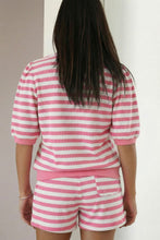Pink Stripe Puff Short Sleeve T Shirt Matching Shorts Set