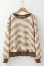 Brown Stripe Drop Shoulder Long Sleeve Top