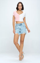 HIGH RISE RIPPED DENIM SHORTS