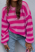 Rose Stripe Knit Long Sleeve Pullover Sweater