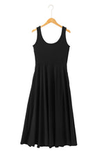 Black Sleeveless Scoop Neck Flared Split Midi Dress