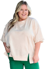 Beige Pearl Decor Crew Neck Half Sleeve Plus Size T Shirt