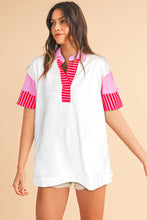 White Stripe Colorblock Sleeve Collared Mini Dress