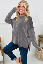 Parchment Twisted Rib Exposed Seam Detail Long Sleeve Loose Top