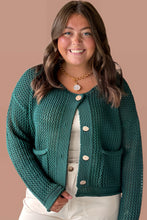 Blackish Green Plus Size Golden Accent Buttons Short Sweater Cardigan