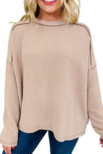 Parchment Twisted Rib Exposed Seam Detail Long Sleeve Loose Top