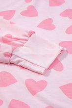 Pink Heart Print Long Sleeve Top and Shorts Loungewear Set