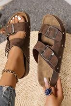 Coffee Retro Double Buckle PU Leather Faux Suede Platform Slippers