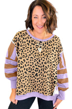 Purple Leopard Striped Patchwork Plus Size Loose Sweatshirt