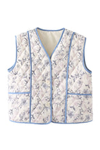 White Floral Button Up Pocket Cardigan Vest