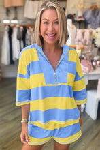 Yellow Stripe Seam Detail Half Zip Tee Casual Shorts 2pcs Set