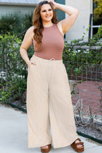 Khaki Striped Drawstring Waist Plus Size Wide Leg Pants