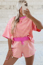 Yellow Stripe Drop Shoulder Boxy Casual Terry Short Set