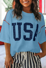 Fiery Red USA Graphic Half Sleeve Loose Ribbed Top