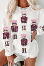 White Sequin Nutcracker Graphic Christmas Corded Sweatshirt