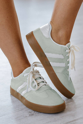 Beau Blue Striped Lace Up Flat Sneakers