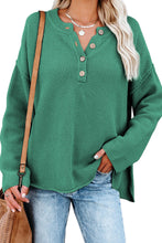 Green Henley Pullover Drop Shoulder Long Sleeve Knit Sweater