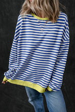 Sky Blue Stripe Contrast Edge Oversized Pullover