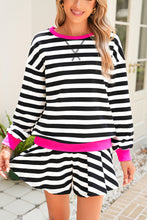 Gray Stripe Contrast Trim Long Sleeve Top and Shorts Set
