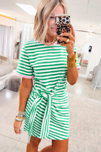 Sky Blue Stripe Nautical Tie Contrast Trim Round Neck T Shirt Mini Dress