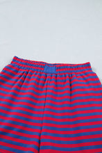Blue Stripe Striped Ribbed Cotton Two-Piece Short Set with Chest Patch Detail