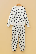 Beige Polka Dot Print Drop Shoulder Pullover Drawstring Jogger Pant Set