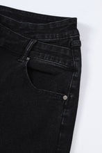 Sky Blue Mid Rise Asymmetrical Waist Wide Leg Jeans