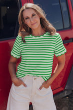 Black Stripe Scalloped Trim Round Neck T Shirt