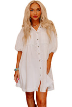 White Half Puff Sleeve Buttoned Shirt Mini Dress