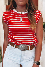 Brown Stripe Ribbed Round Neck Trim Loose Tank Top