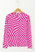 Black Checkered Pattern Mesh Long Sleeve Top