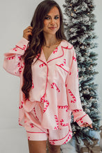 Pink Candy Cane Print Christmas Pajama Set