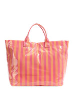 Light Blue Glossy Striped Vinyl Large Tote Bag