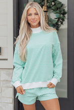 Sky Blue Stripe Oversize Mock Neck Sweatshirt and Shorts Set