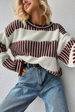 Light Blue Two Tone Striped Patchwork Drop Shoulder Sweater