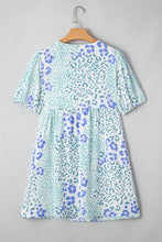 Sky Blue Floral Bow Front Puff Sleeve Mini Dress