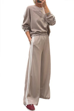 Dirty Blue Varsity Striped Detail Cropped Pullover Wide Leg Pants 2pcs Outfit