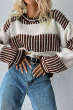 Light Blue Two Tone Striped Patchwork Drop Shoulder Sweater