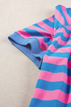 Blue Stripe Contrast Colorblock Oversized T Shirt