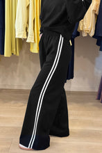 Black Varsity Striped Detail Cropped Pullover Wide Leg Pants 2pcs Outfit