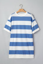 Blue Stripe Raw Seam Shoulder Detail Casual Tee Dress