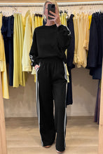 Black Varsity Striped Detail Cropped Pullover Wide Leg Pants 2pcs Outfit