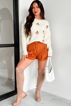 Beige Pumpkin Embroidered Halloween Thanksgiving Festival Sweater