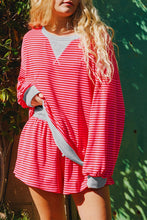 Red Striped Drop Shoulder Baggy Pullover and Shorts Casual Set