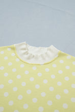 Green Polka Dot Print Color Block Trim Mock Neck Short Set